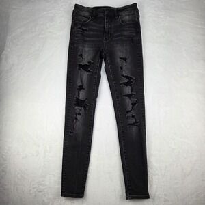 American Eagle Jeans Women's 4 Black High Rise Jeggings Super Stretch Distressed